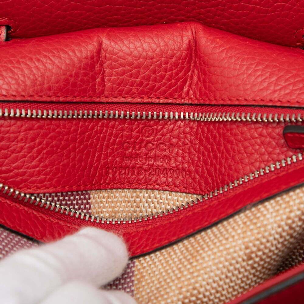 GUCCI Red Leather Bamboo Shoulder Bag - Picture 5 of 5